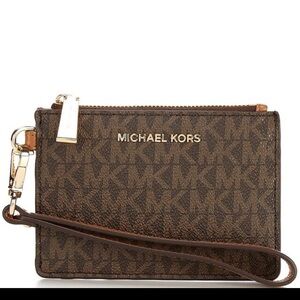 Michael Kors Brown Signature Wristlet/Keychain Card Case